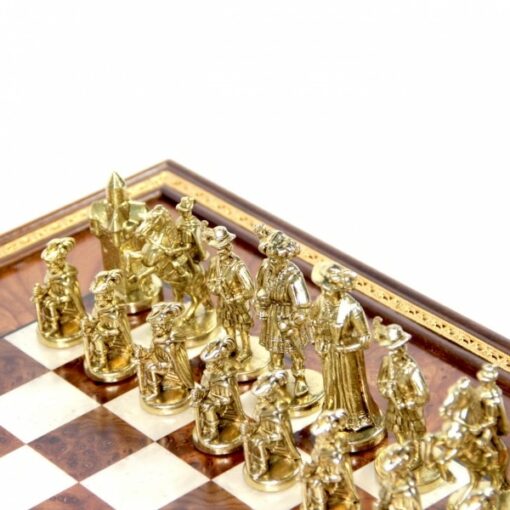 Jeu d'Échecs Lansquenet - Échiquier en Bois de Bruyère et Bois d'Orme & Pièces en métal