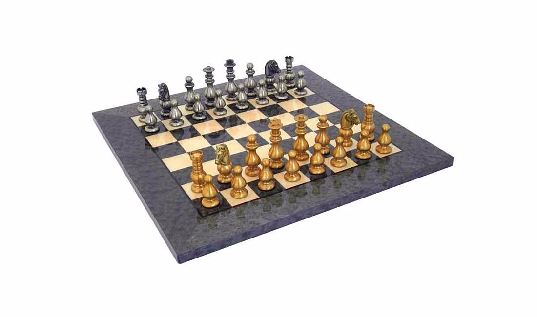 Échiquier Laiton Et Bois – Jeu D’échecs Décoratif – Doré Et Métal