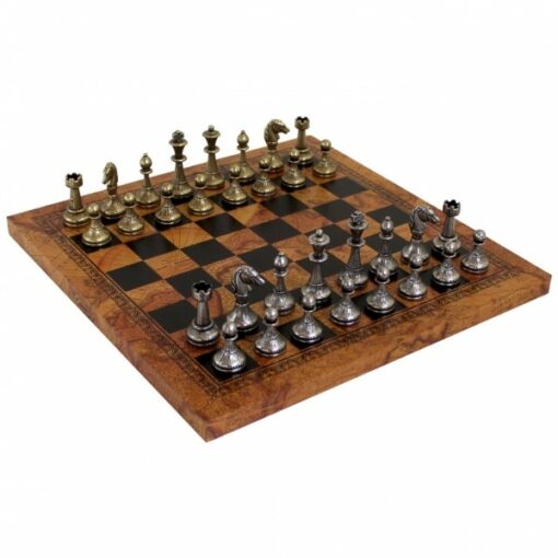 Jeu d'Échecs Cute Flowered & Globe Terrestre - Échiquier en similicuir & Pièces en métal