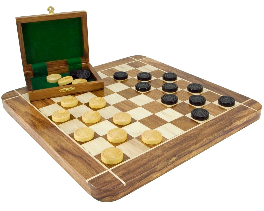 Jeu de Dames en Bois de Sheesham et Bois de Buis avec Coffret de