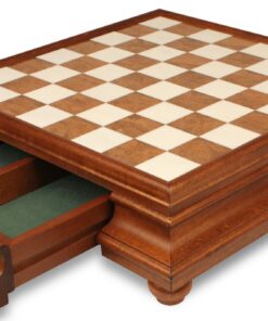 Jeu d'Échecs Perse - Échiquier en bois et Albâtre de Toscane avec tiroir & Pièces en laiton massif