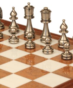Jeu d'Échecs Perse - Échiquier en bois et Albâtre de Toscane avec tiroir & Pièces en laiton massif