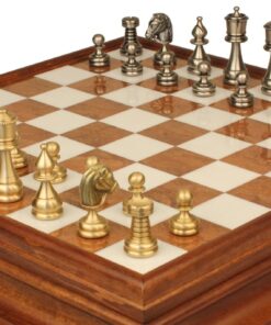 Jeu d'Échecs Perse - Échiquier en bois et Albâtre de Toscane avec tiroir & Pièces en laiton massif